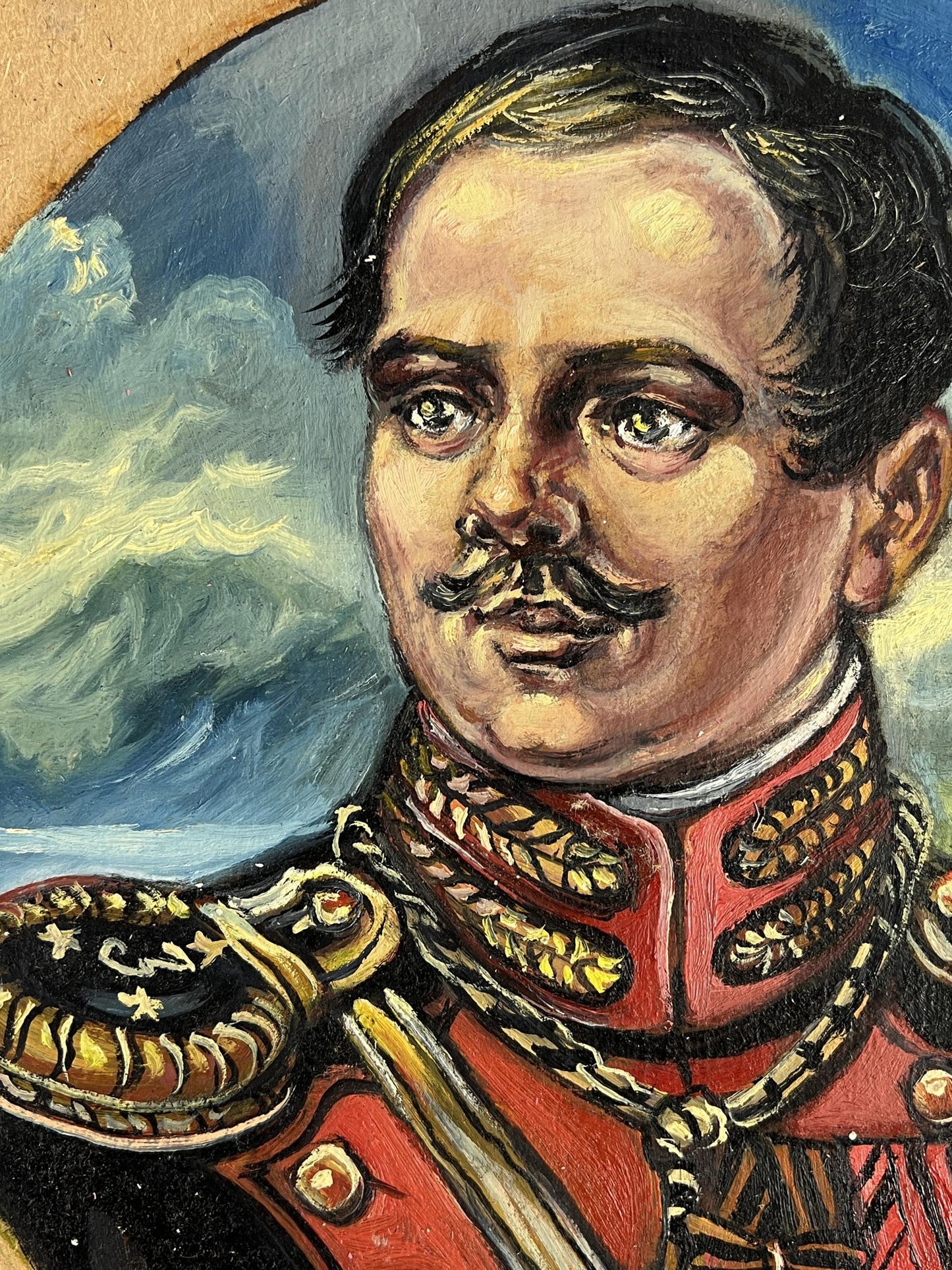 Oil painting portrait of Alexander Litvinov in ornate red military uniform