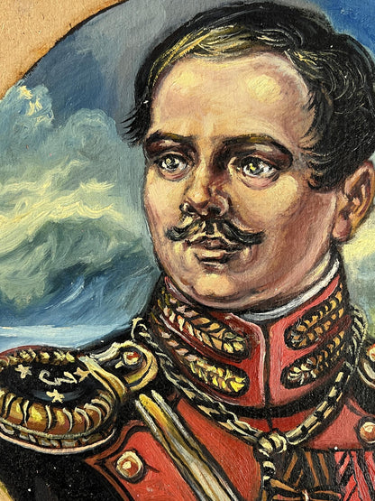 Oil painting portrait of Alexander Litvinov in ornate red military uniform