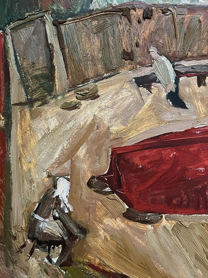 Oil painting of Fishermans House by Oleksandr Andreev, vibrant red glossy car texture