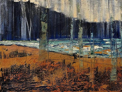 Oil painting glass landscape by Serhiy Kovalev with abstract blues and greens