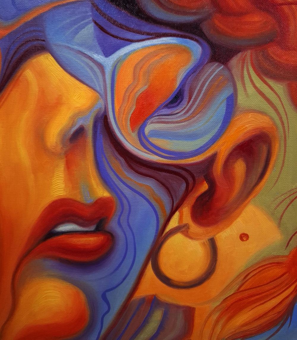 Vibrant abstract portrait oil painting At noon in summer by Sergiy Voichenko
