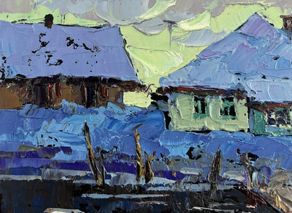Vibrant impressionist oil painting The Evening Light of the Native House by Oksana Ivanyuk