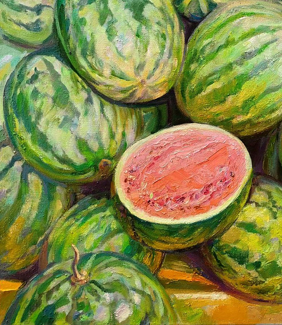 Oil painting of vibrant watermelon by Leonid Pavlenko