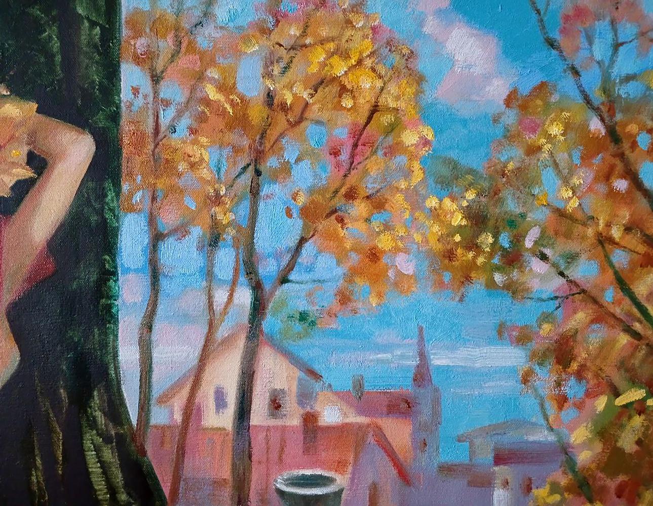 Abstract oil painting of golden autumn trees by Anatoly Tarabanov