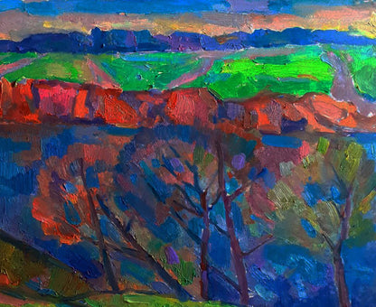 Vibrant impressionist oil painting Autumn silence on the shore by Pavel Dobrev
