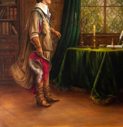 Oil painting of ornate hat with white fur trim by Valeriy Bulat