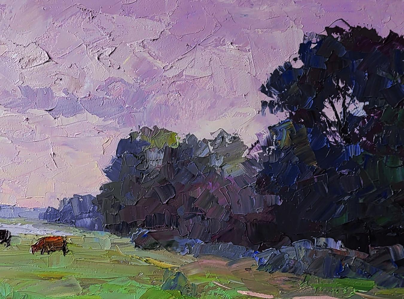 Oil painting Cows in the field by Boris Serdyuk impressionist pastoral scene