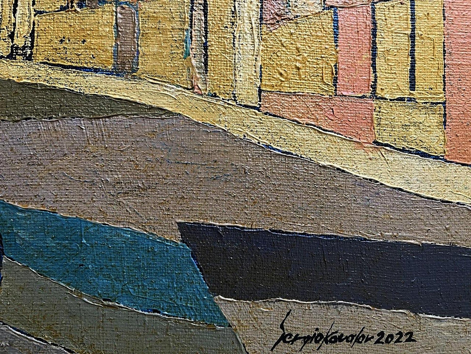Abstract expressionist oil painting Night city by Serhiy Kovalev