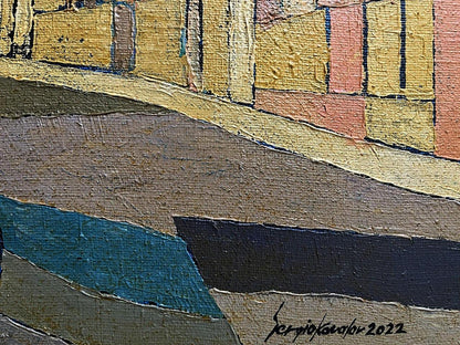 Abstract expressionist oil painting Night city by Serhiy Kovalev