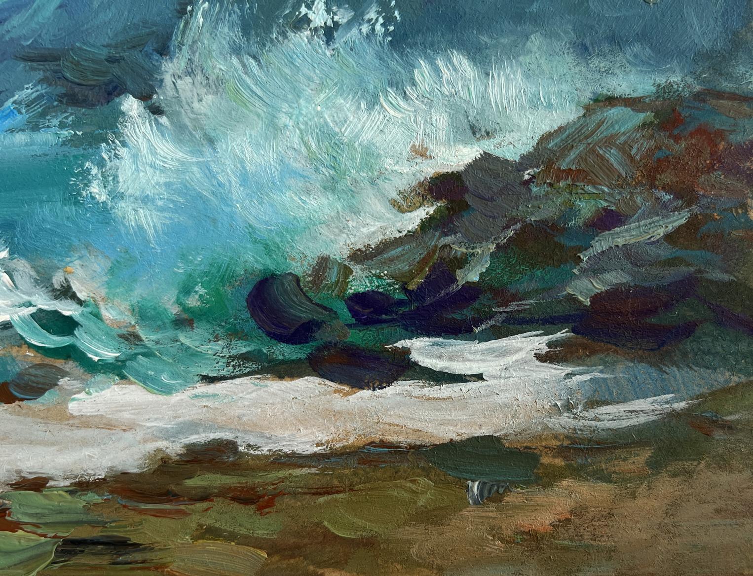 Oil painting of sea waves crashing on rocks by Yuriy Suprunchuk