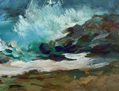 Oil painting of sea waves crashing on rocks by Yuriy Suprunchuk