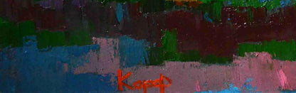 Orange cursive signature on Oil painting Grandma at the gate by Natalia Korf-Ivaniuk