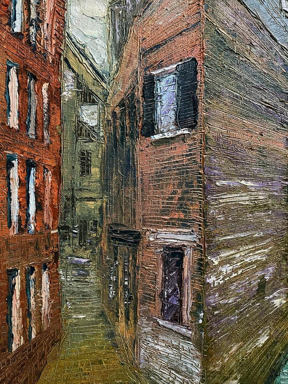 Textured oil painting of narrow alleyway by Serhiy Kovalev