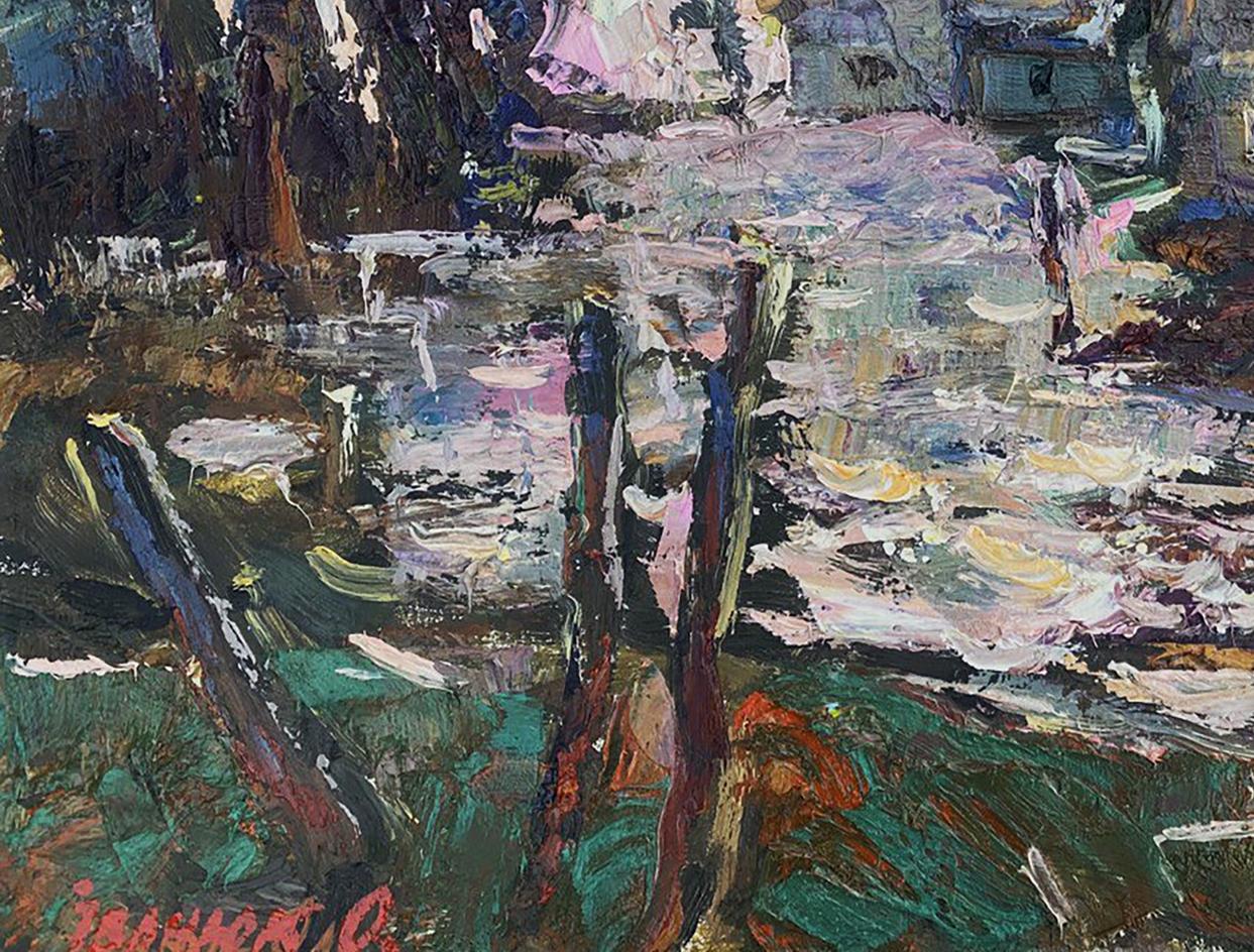 Vibrant impressionist oil painting Country Night by Oleksiy Ivanyuk wooded landscape