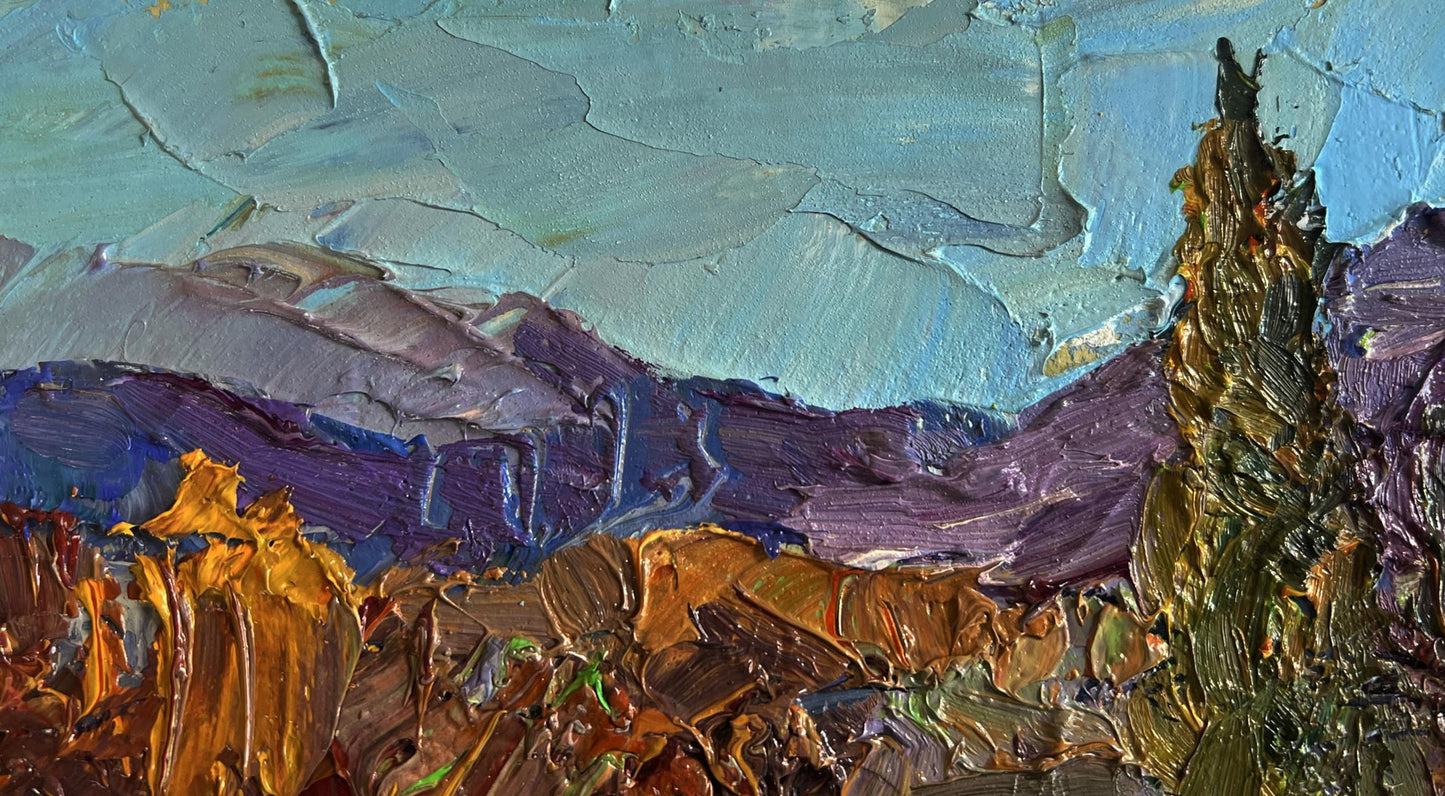 Oil painting Autumn road to the mountains by Boris Serdyuk