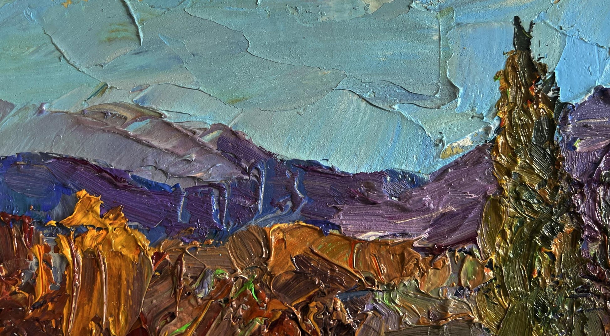 Oil painting Autumn road to the mountains by Boris Serdyuk