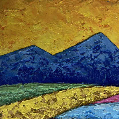 Oil painting Yellow sunset over the mountain by V. Zadorozhnya
