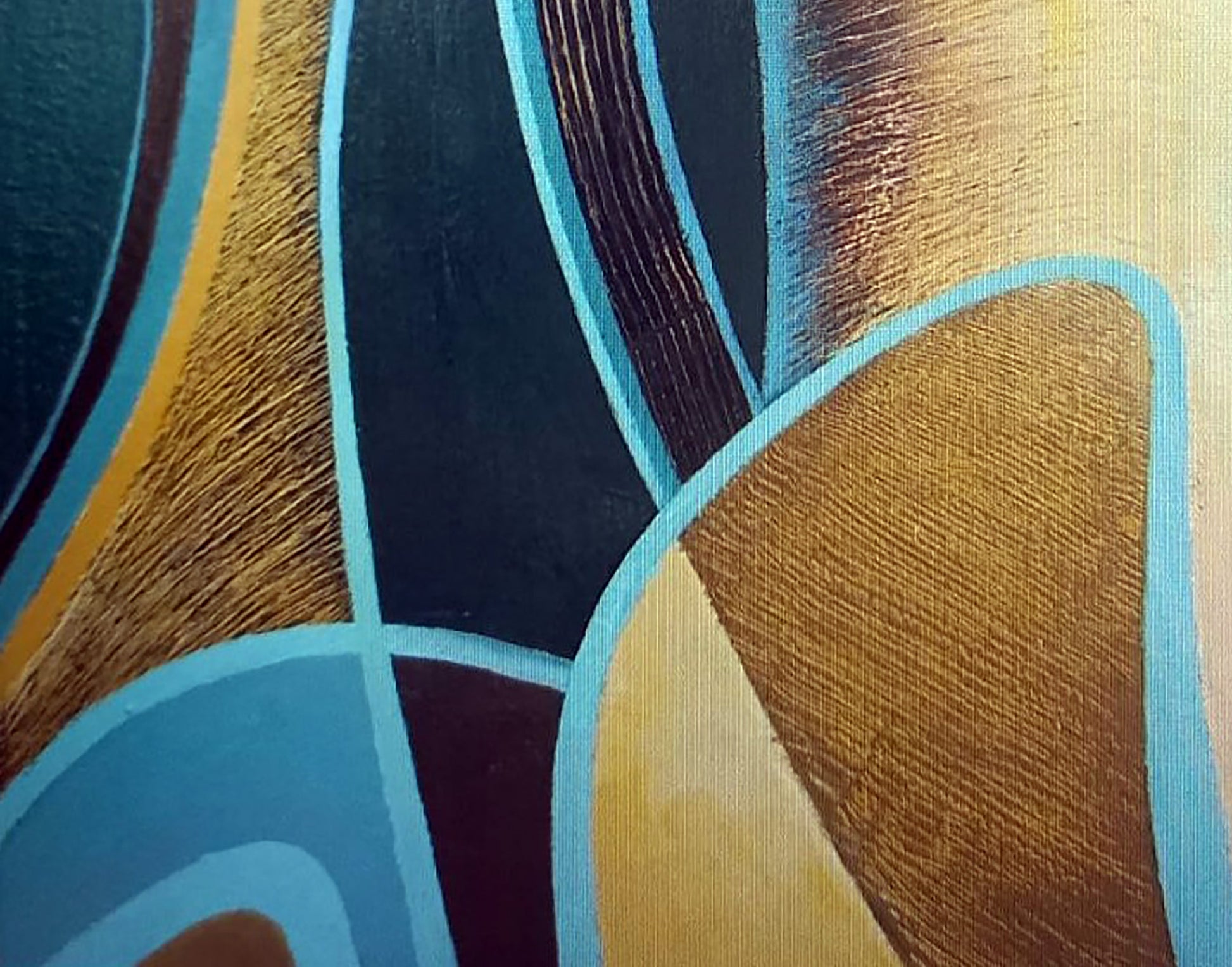 Oil painting Figure Alexander Strashevich with bold blue, brown, turquoise shapes