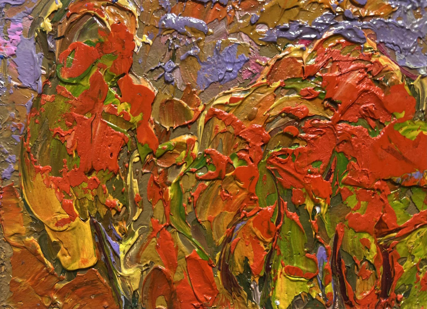 Autumn Crimson oil painting by Oleksiy Ivanyuk, vibrant impasto abstract
