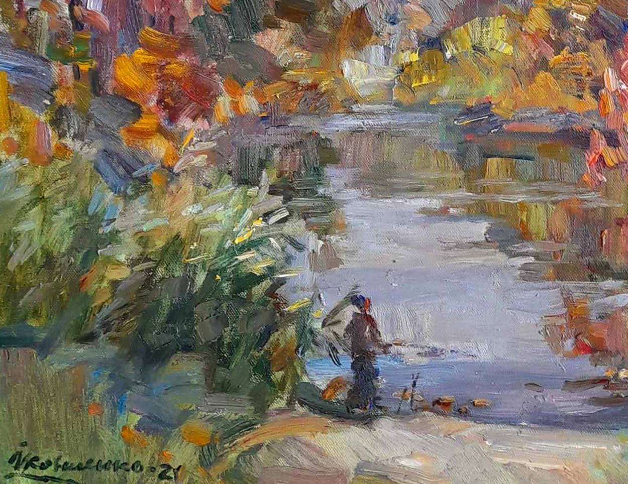 Oil Painting Autumn River Nature Landscape