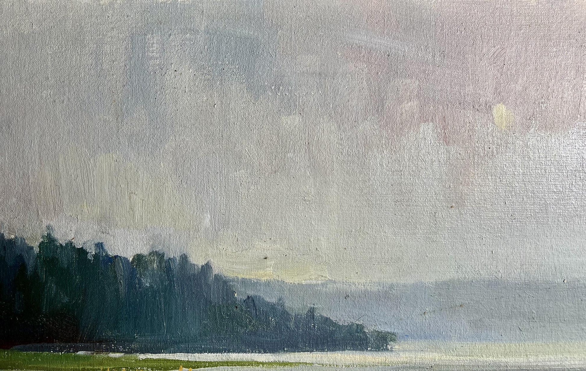 Oil painting Tranquility by the River by Tatyana Derdey misty landscape