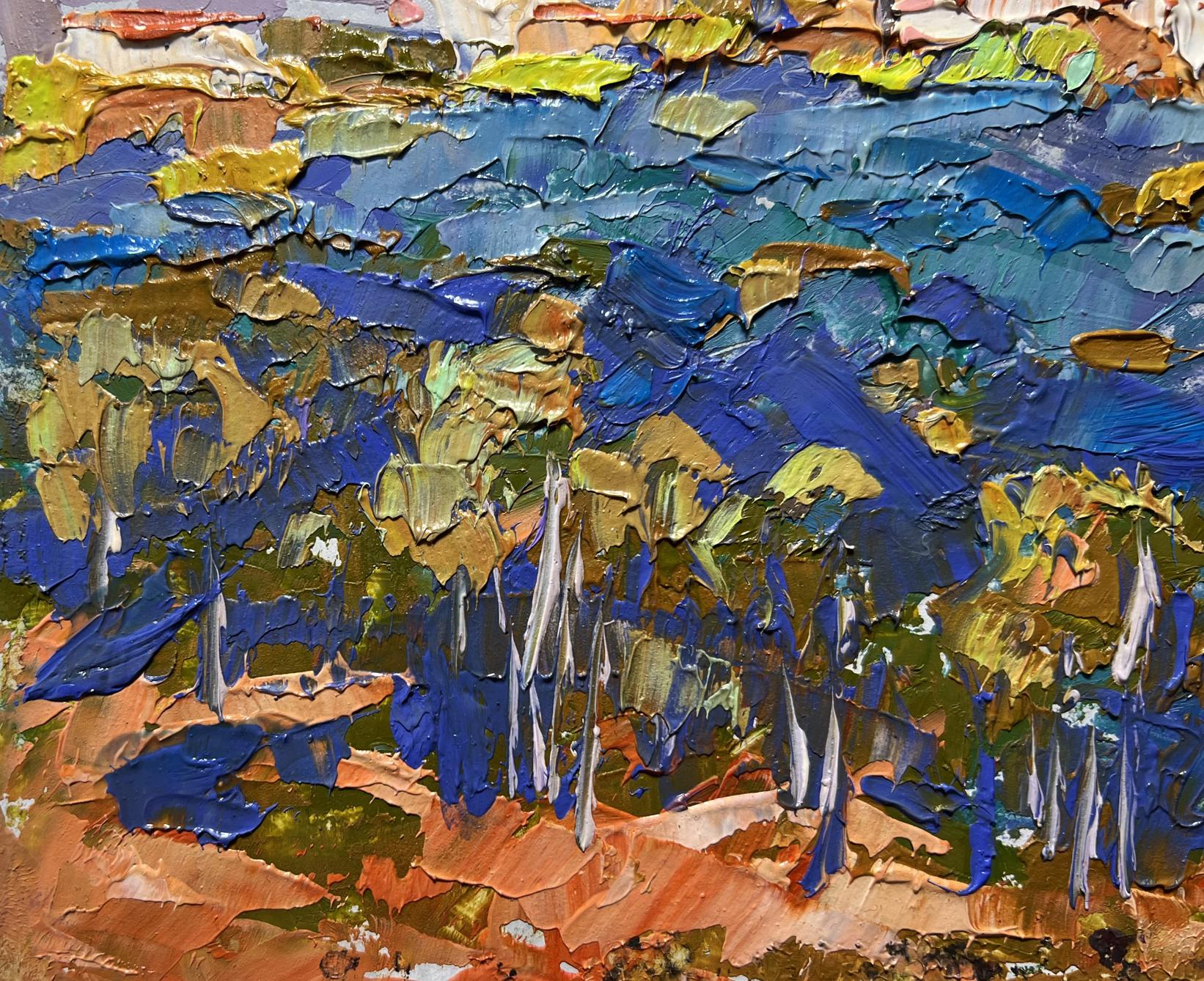 Textured impressionistic oil landscape by Oleksiy Ivanyuk with grey clouds