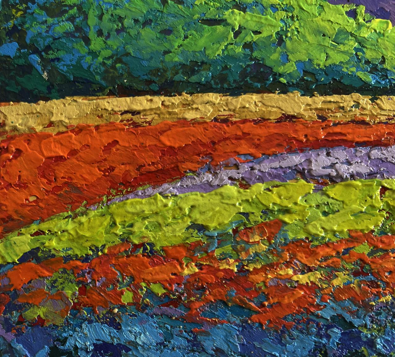 Vibrant impasto oil painting of yellow sunset by V. Zadorozhnya