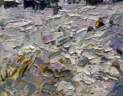 Oil painting Winter Road Home by Oleksiy Ivanyuk with impasto brushstrokes