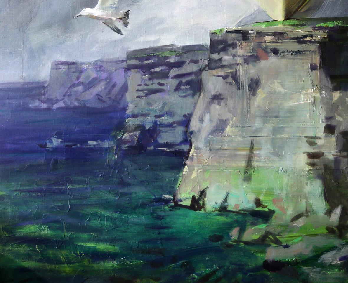 Oil painting South Coast by Ed Potapenkov: white cliffs over turbulent sea