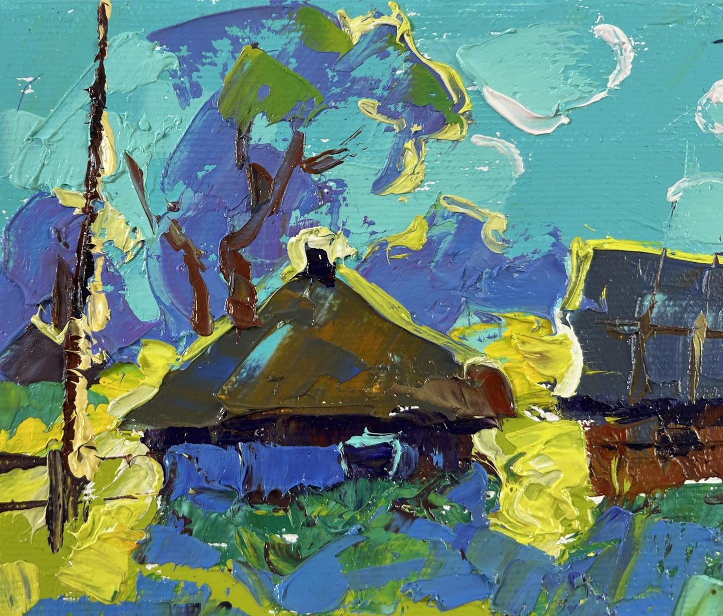 Vibrant impressionist oil painting Moonlit night in the village by Oleksiy Ivanyuk