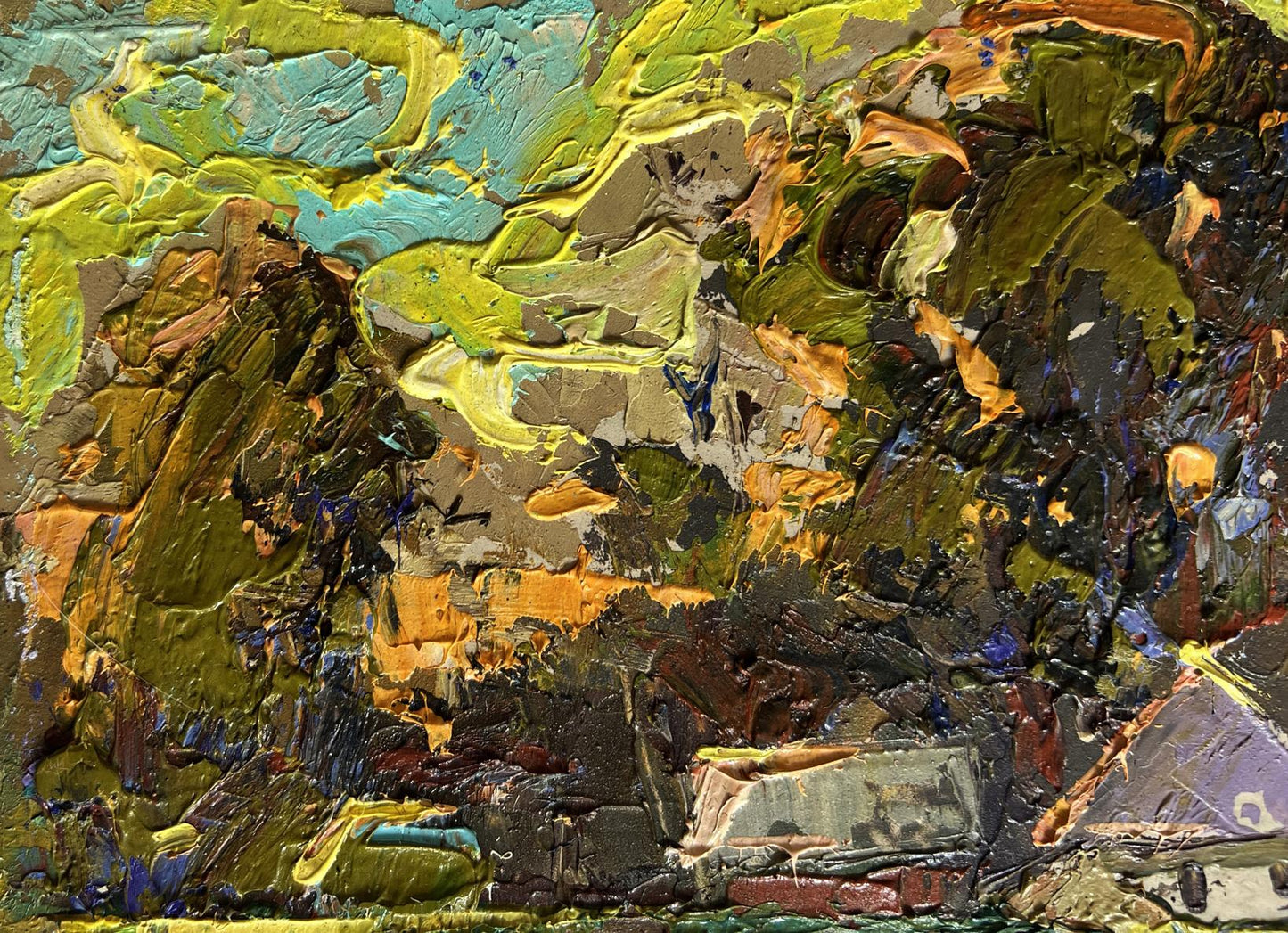 Oil painting Along the Green Field by Oleksiy Ivanyuk, textured green fields