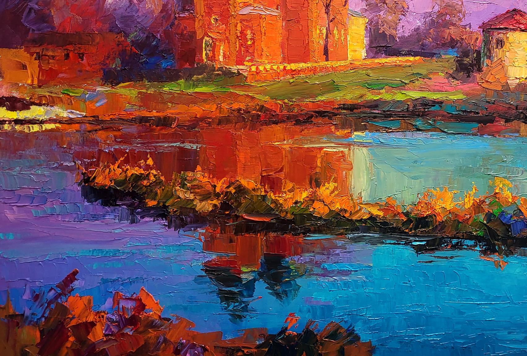 Vibrant impressionist oil painting Evening near the church by Boris Serdyuk