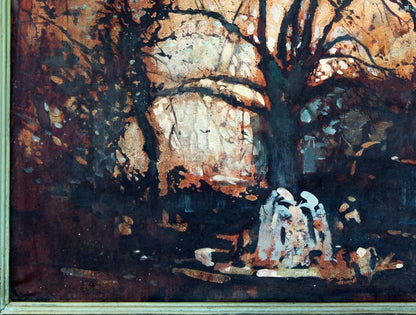 Oil painting One day in the park by Ed Potapenkov, textured autumn tree