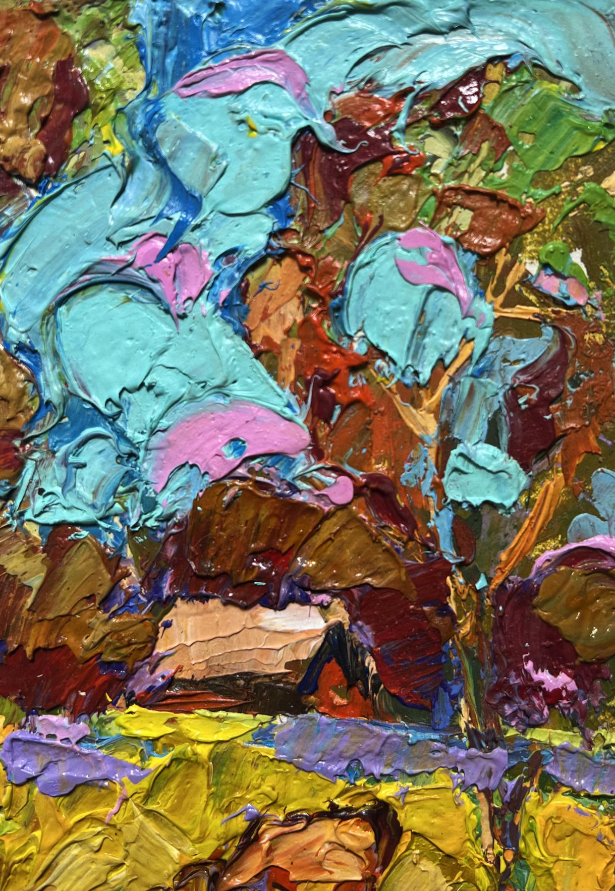 Vibrant impasto oil painting of cow in field by Oleksiy Ivanyuk
