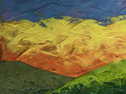 Fiery sunset behind mountains oil painting by V. Zadorozhnya
