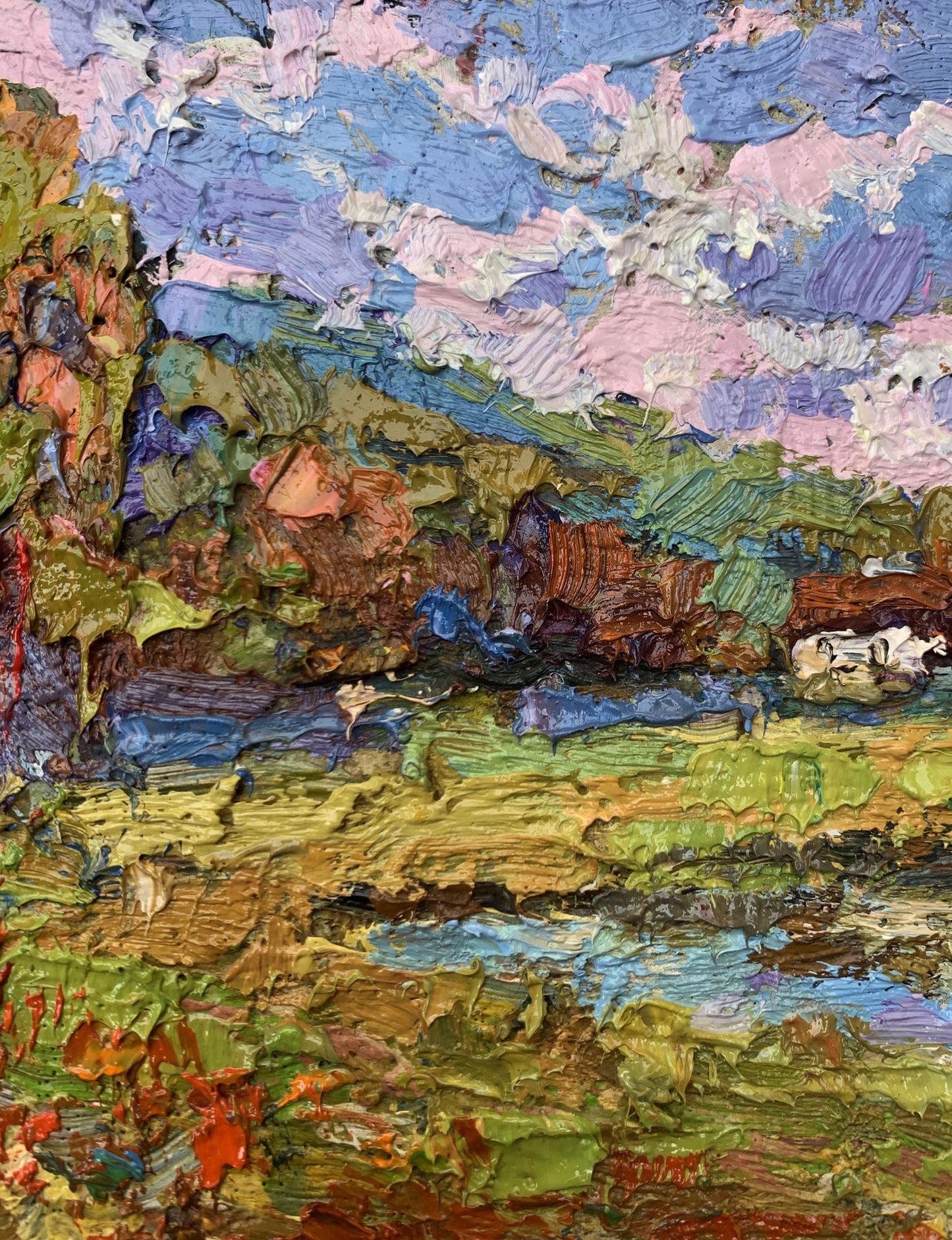 Oil painting On the edge of the village by Oksana Ivanyuk vibrant landscape