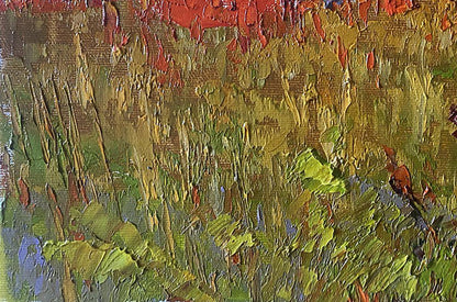Oil painting Step to the Horizon by Oleksiy Ivanyuk with green foliage impasto