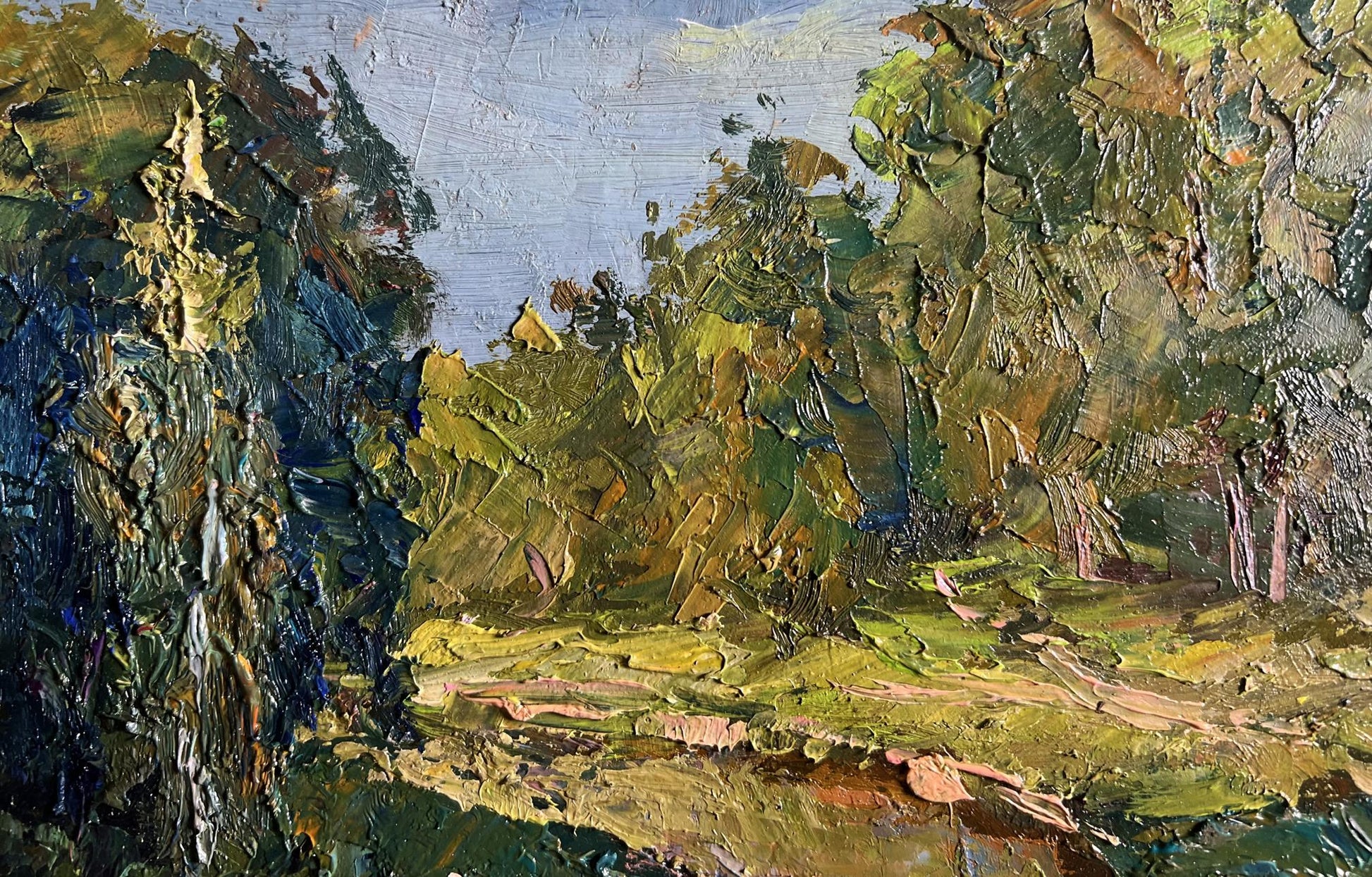 Textured oil painting of Boris Serdyuk Forest along the river