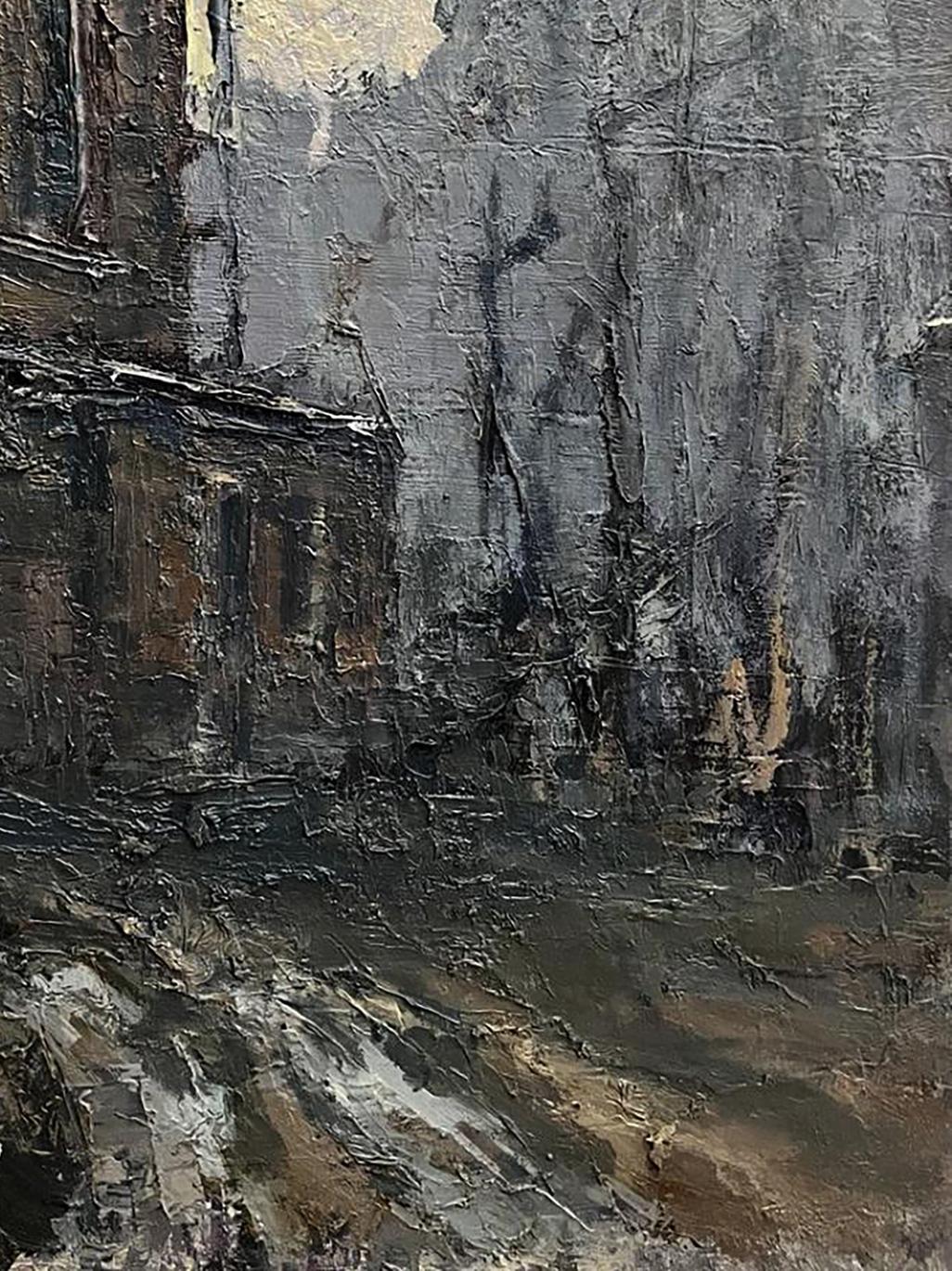 Textured impressionistic oil painting of moody village life by Volodymyr Pashchenko
