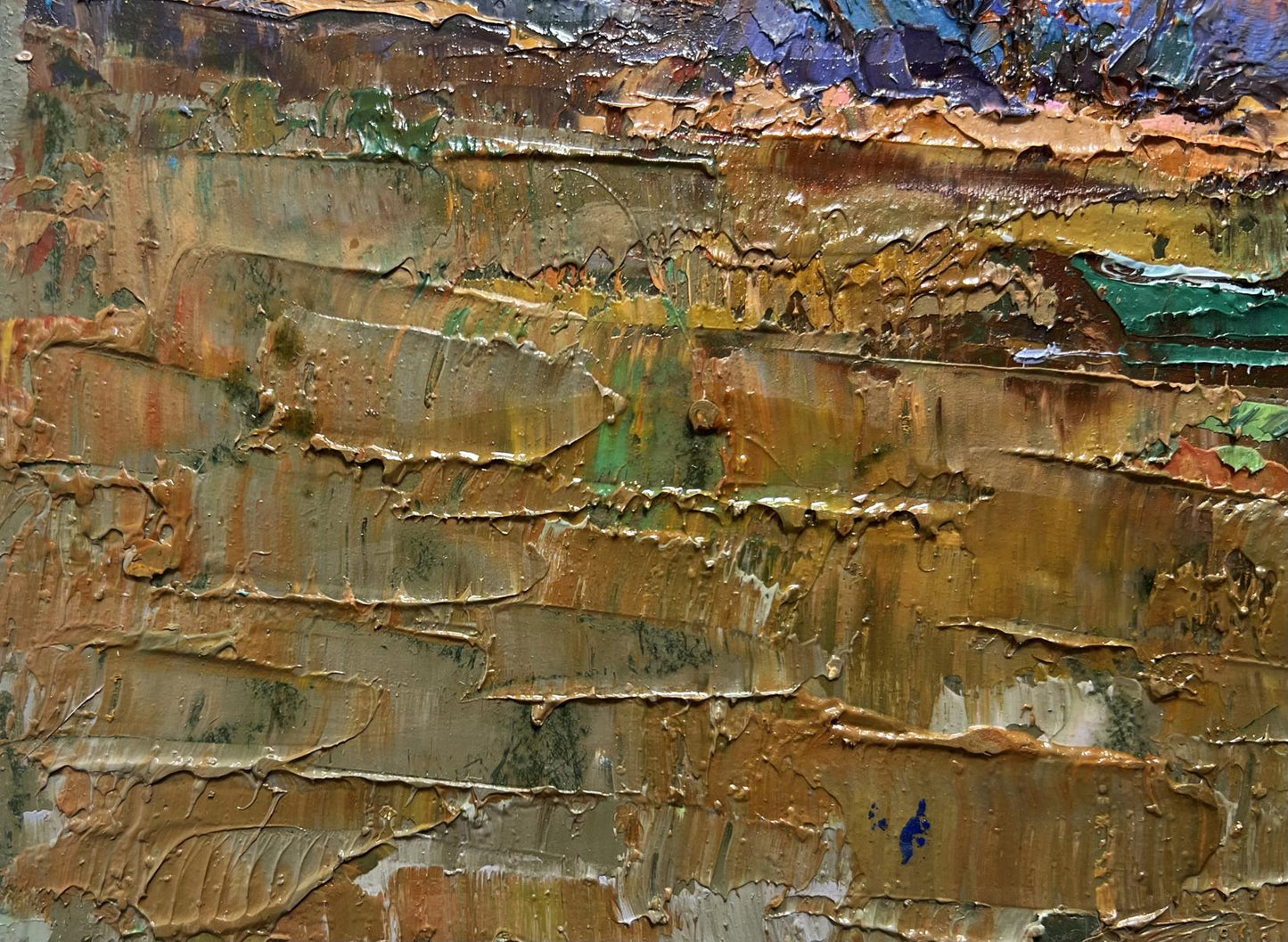 Oil painting Autumn evening silence by Oksana Ivanyuk with earthy textured brushstrokes