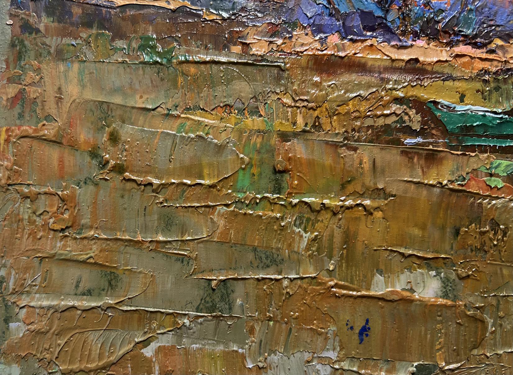 Oil painting Autumn evening silence by Oksana Ivanyuk with earthy textured brushstrokes