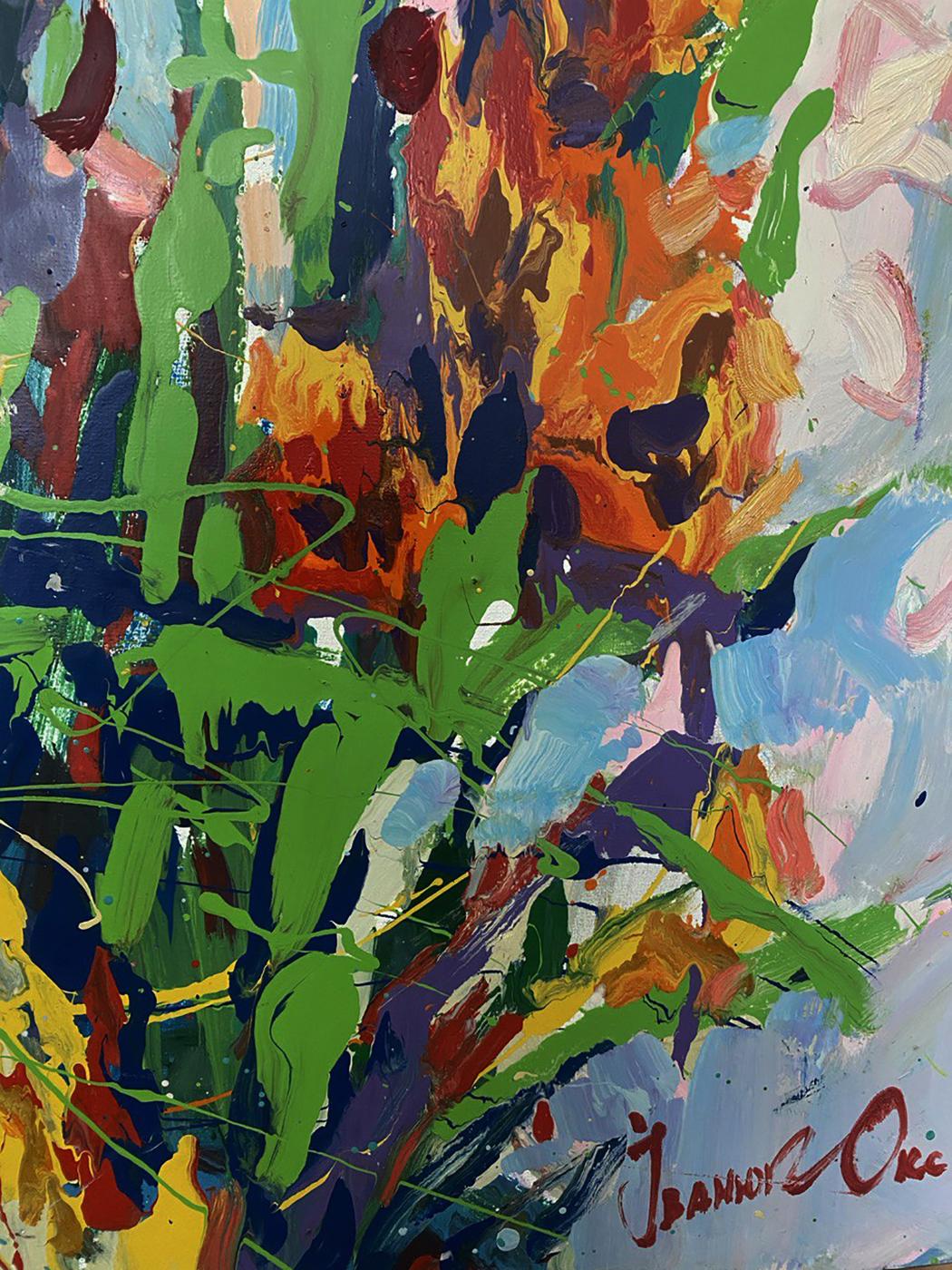 Vibrant Summer gladiolus oil painting by Oksana Ivanyuk with bold strokes