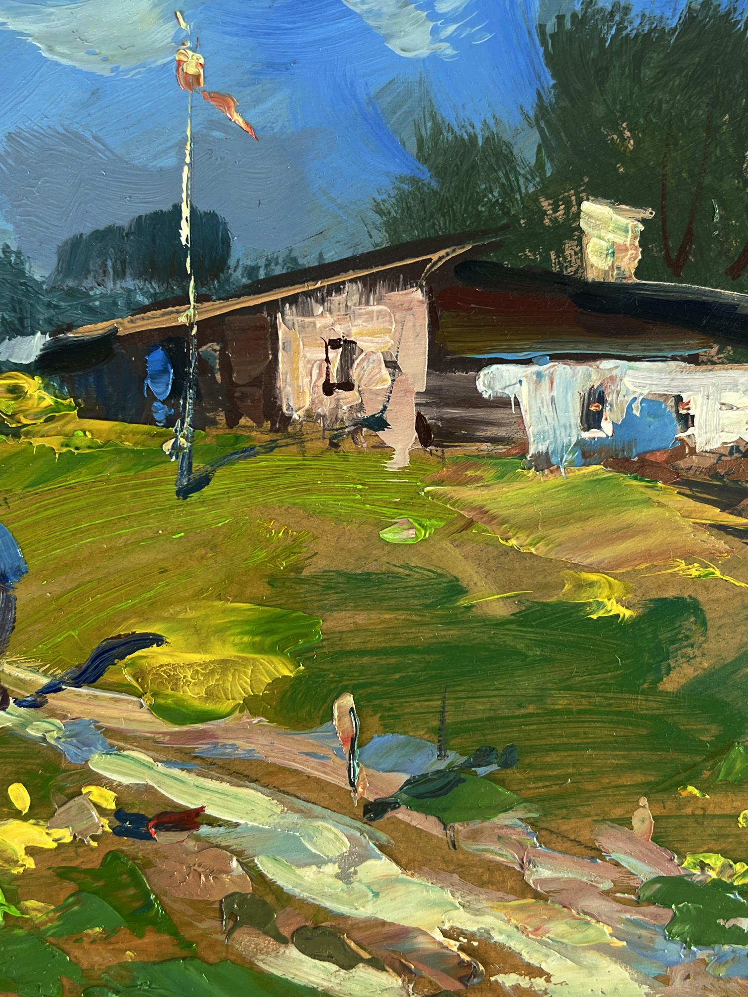 Oil painting The way home by Yuriy Suprunchuk: rustic house in green field