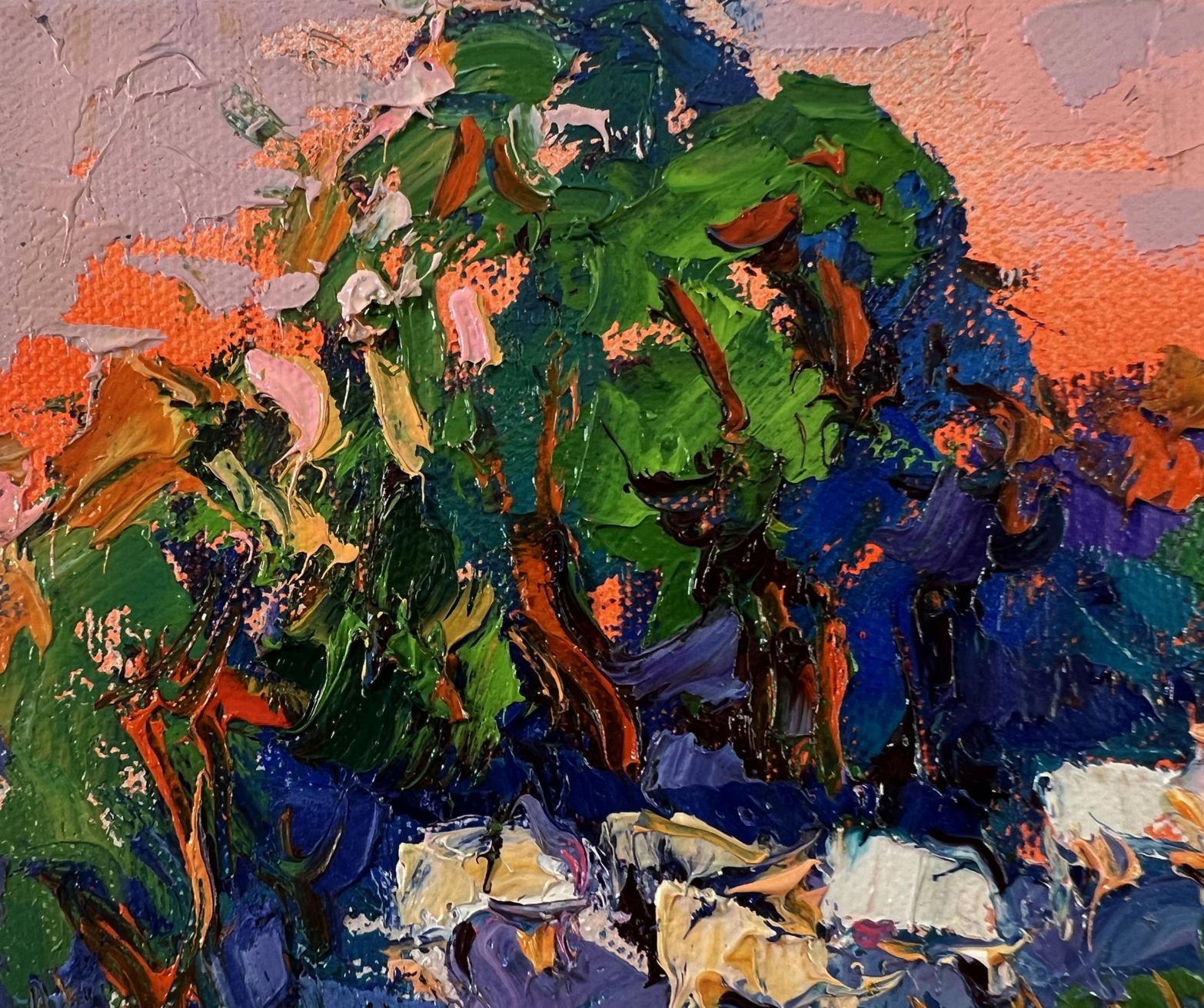 Vibrant impressionist oil painting Forest Evening by Oksana Ivanyuk