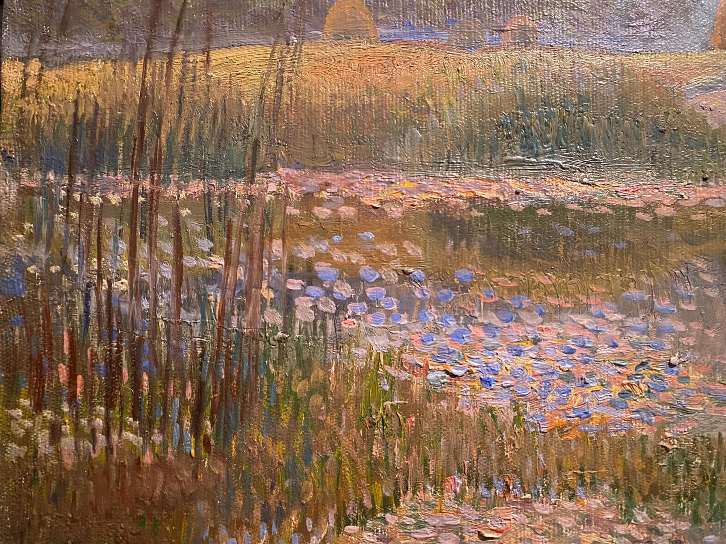 Oil painting The last ray by Maya Zaretskaya: blue pink flowers field