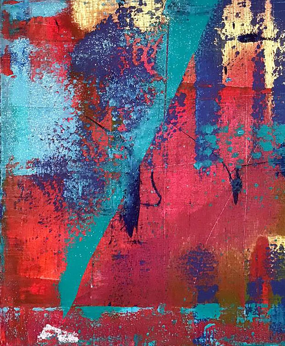 Vibrant Summer Breeze acrylic painting by Olga Melezhik in reds and teals