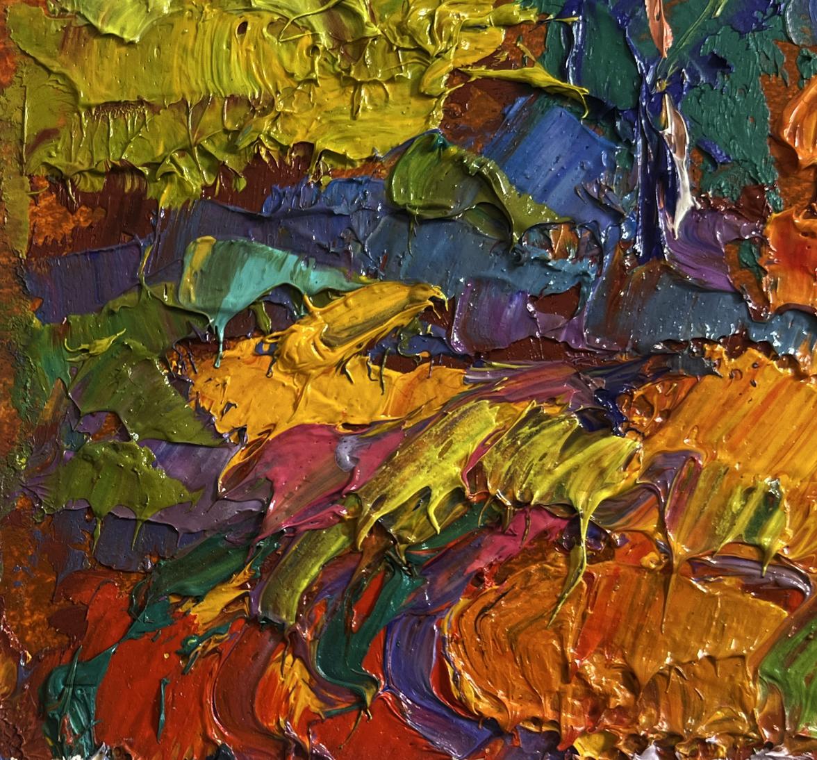 Oil painting In the autumn meadows by Oleksiy Ivanyuk vibrant abstract