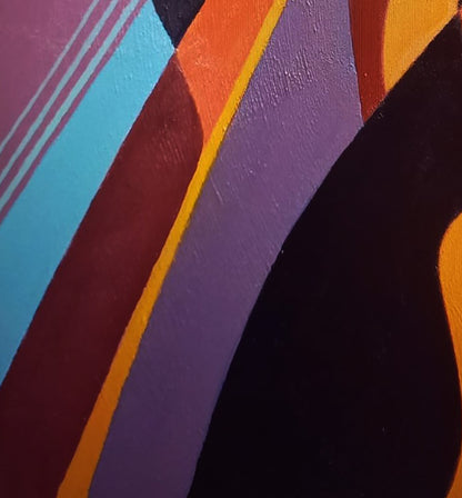 Oil painting Bend by Alexander Strashevich: vibrant abstract teal maroon stripes
