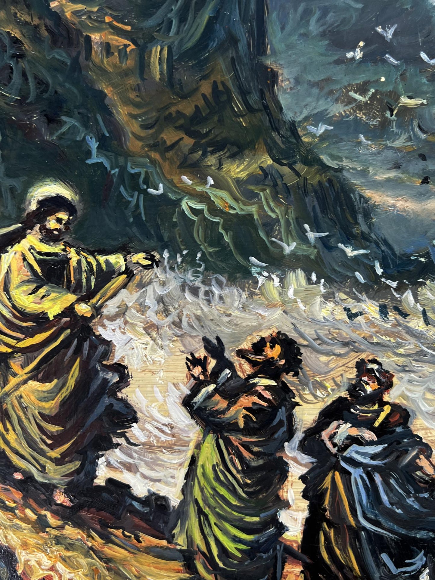 Oil painting of Jesus by the seashore by Alexander Litvinov, Van Gogh style