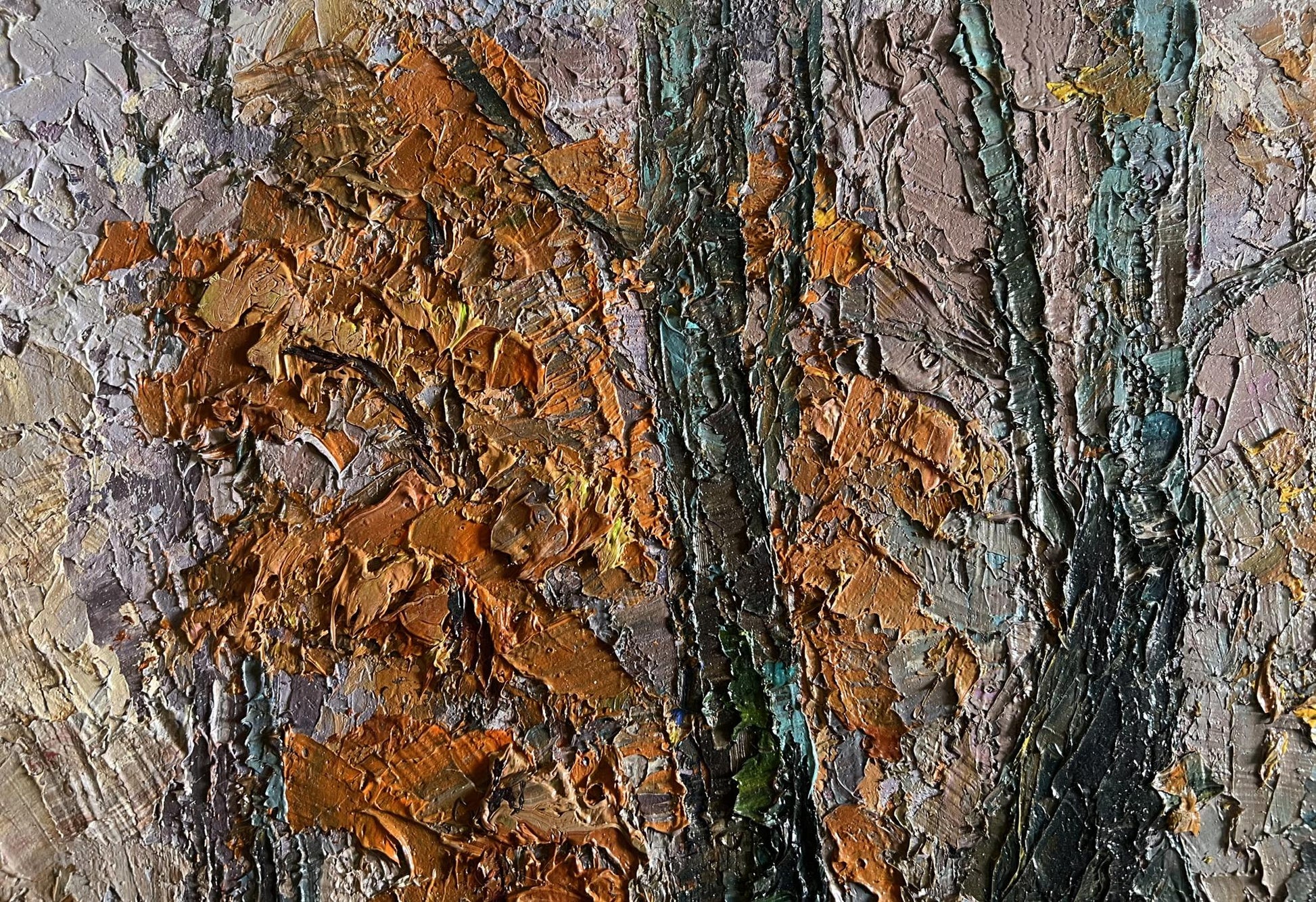 Oil painting Cloudy autumn day by Boris Serdyuk with impasto oranges and greens